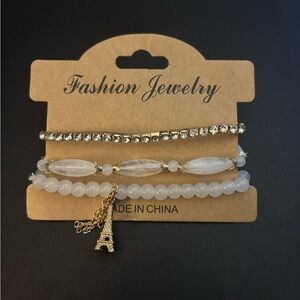 Elegant Gold and White Bracelet Set